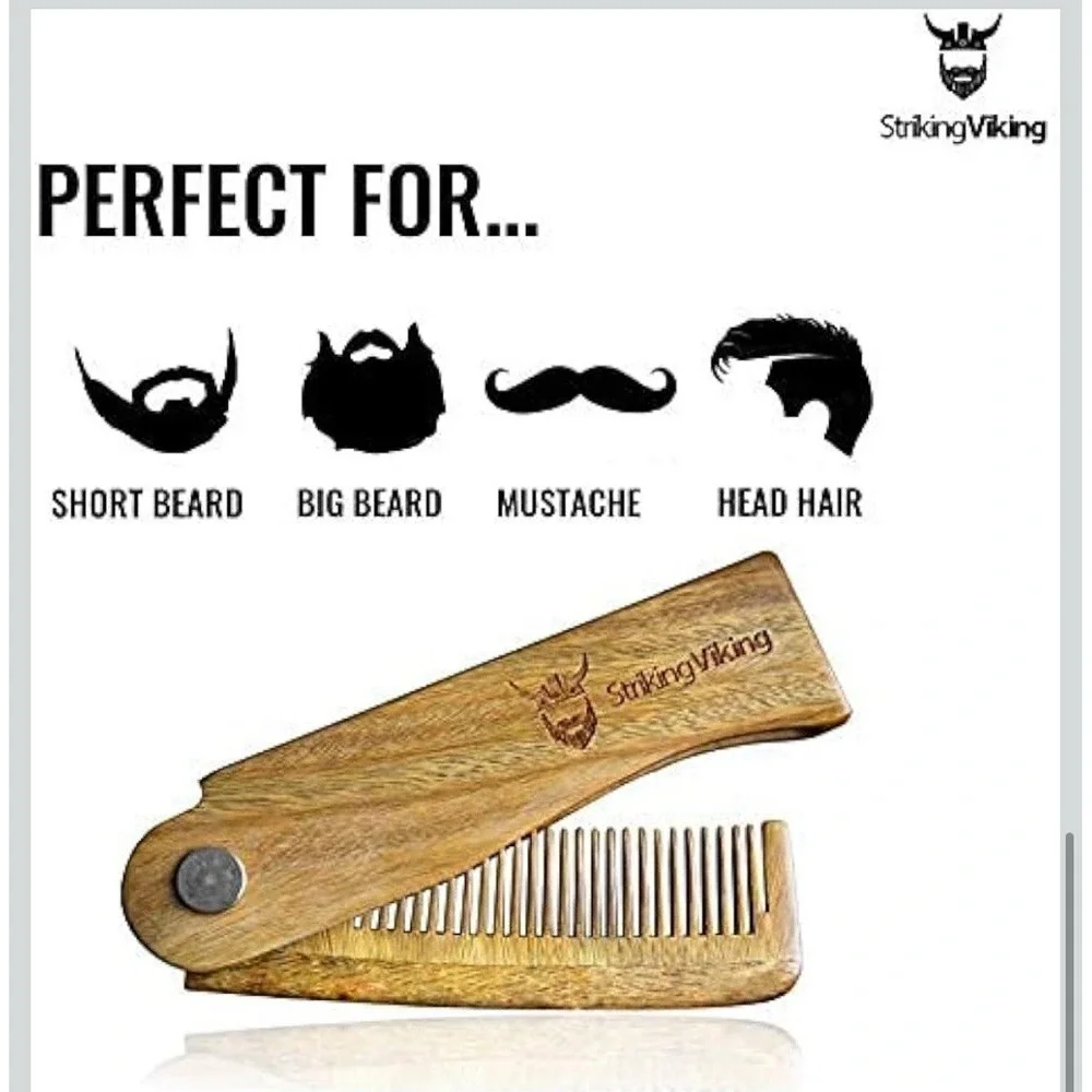 Striking Viking Folding Wooden Comb 4‎ Inch (Pack of 1), - Large